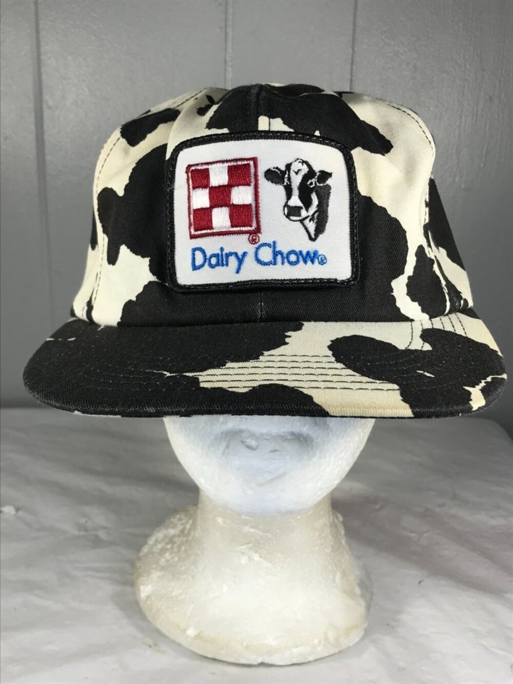 Vintage Dairy Chow Feed Patch Black White Cow Print SnapBack Hat K products Cap